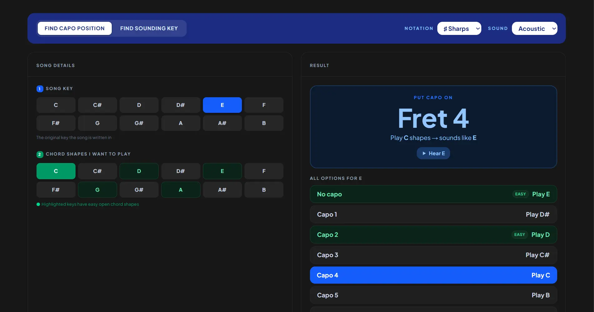 Capo Calculator preview
