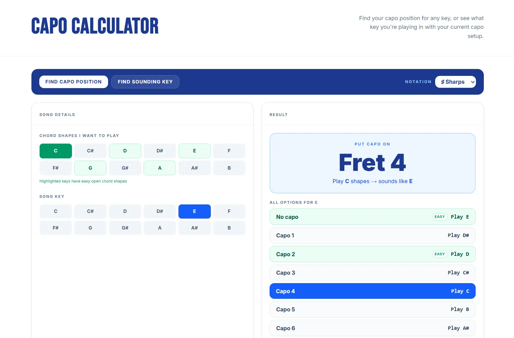 Capo Calculator preview